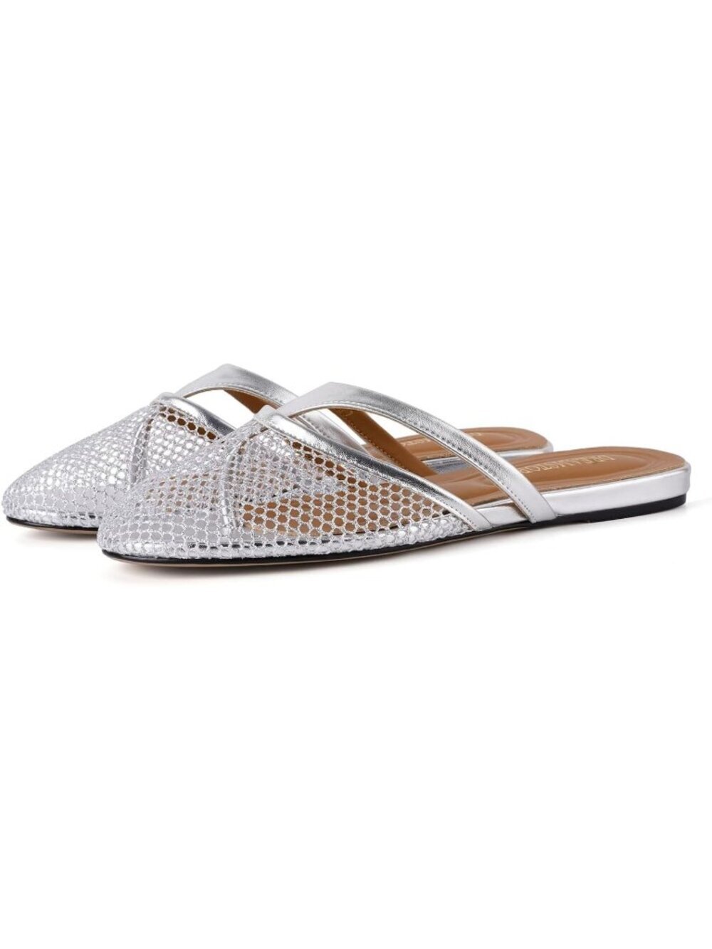 Women's Mesh Silver Open Round Toe Flip Flops Comfy Slip on Flats Sandals - Picture 3 of 6